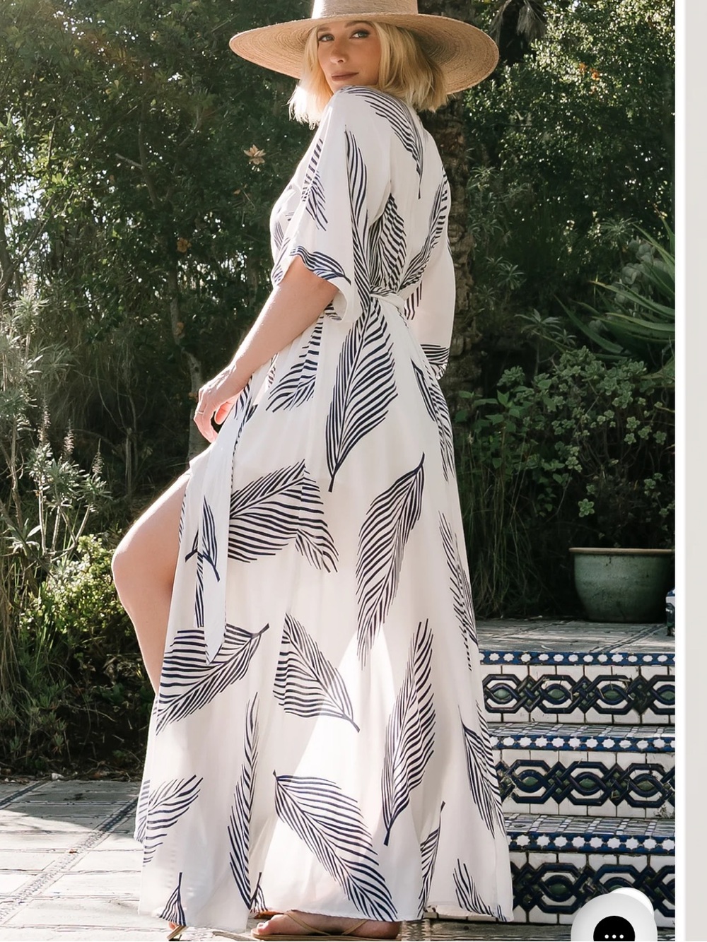 Baltic Born 3X Plus Size White Maxi Wrap Dress with Navy Leaf Print - Picture 6 of 15